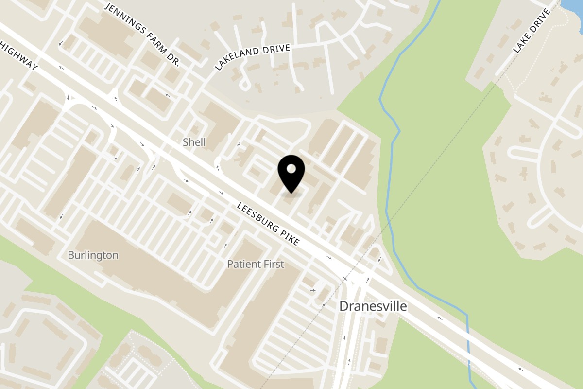 Map showing the location of MG Foods on 47024 Leesburg Pike Ste 104 in Sterling